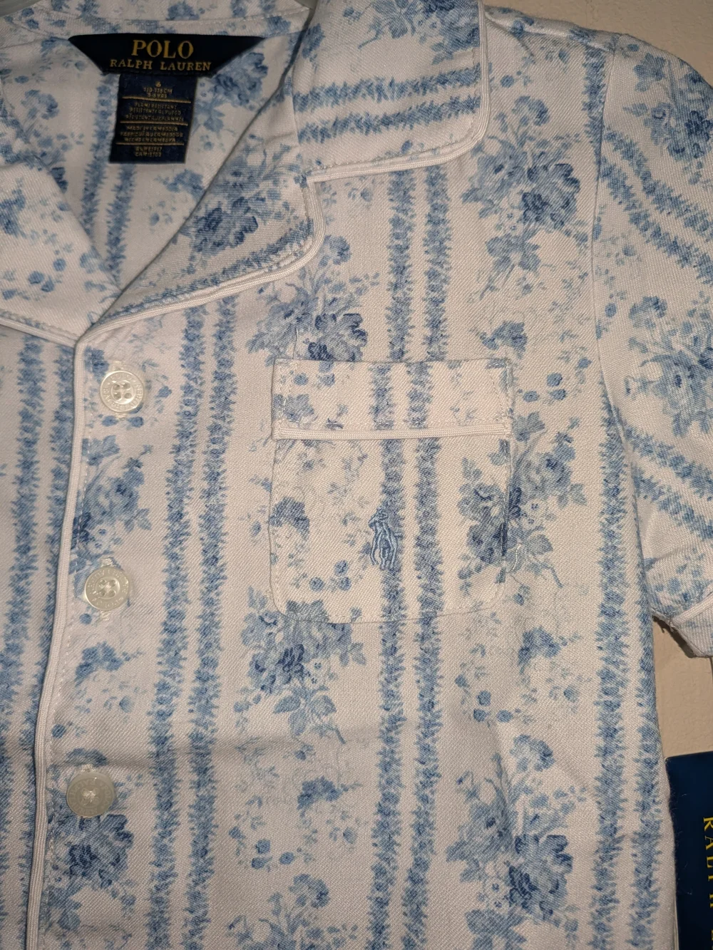 Ralph Lauren Light Blue Floral Stripe Short Pajama Set